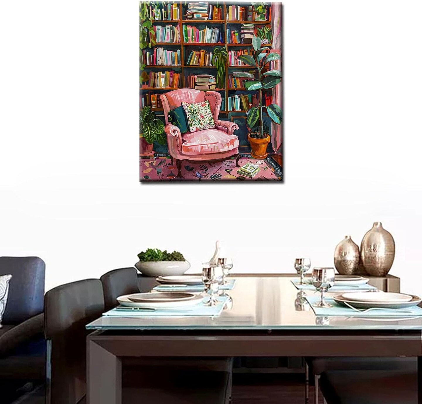 Bookshelf Book Theme Pink Library Paint by Numbers Kits for Adult - 16&#x27;&#x27;W x 20&#x27;&#x27;H