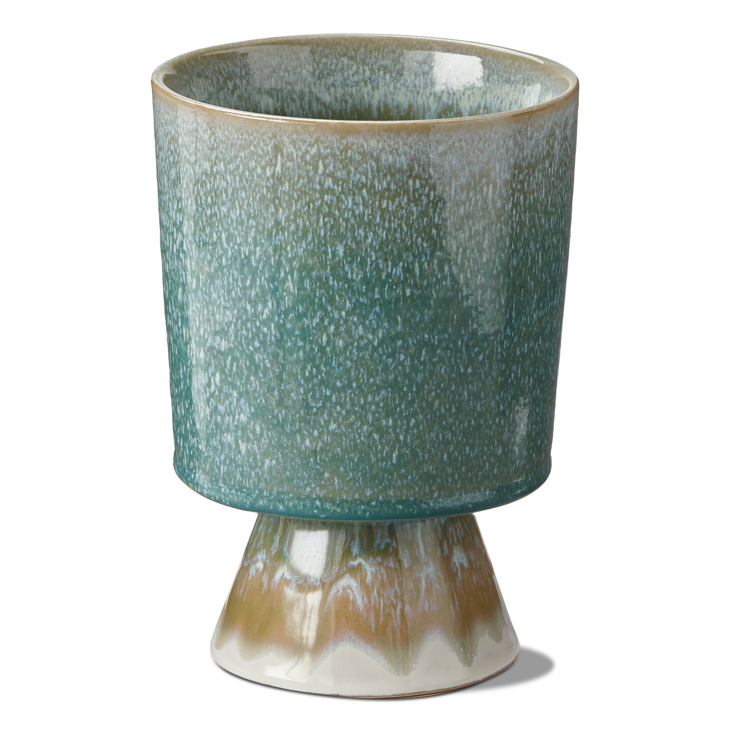 Pedestal Reactive Glazed Green Planter Small 5L x 5W x 7H inches Holds up to a 5" Drop in Pot