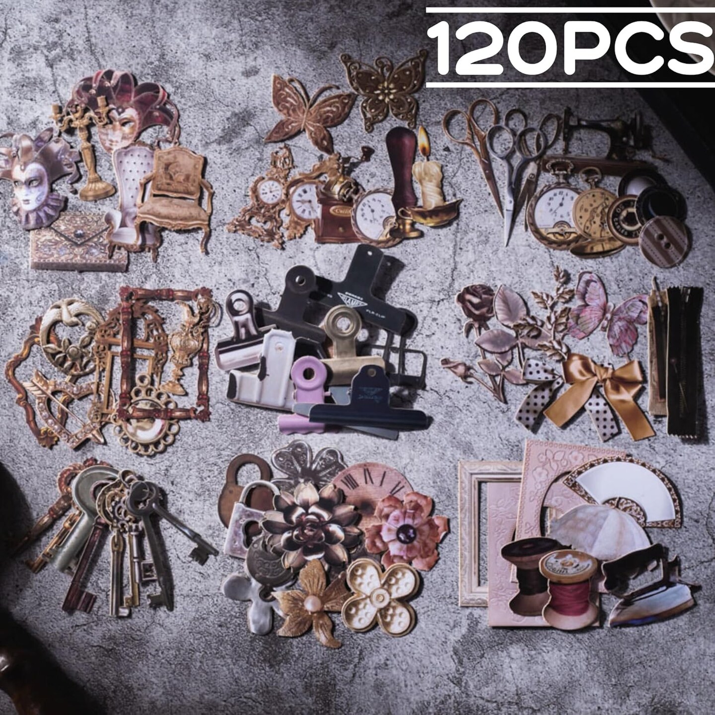 120 Pcs Vintage Scrapbook Supplies for Creative Journaling