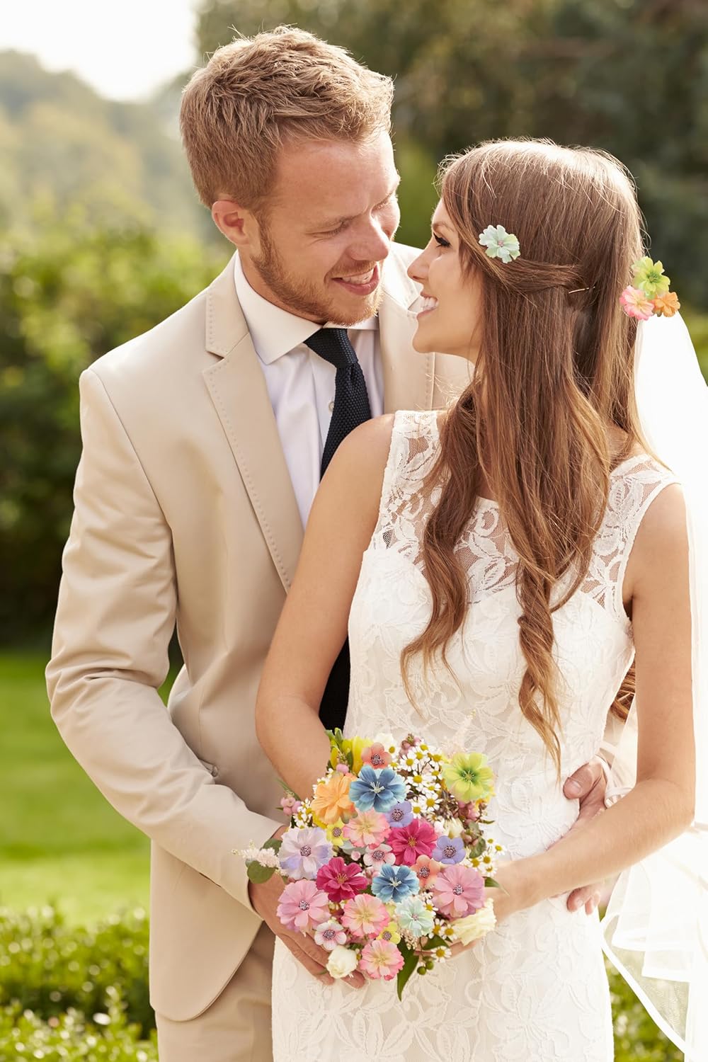 90 Pcs Mini Artificial Silk Flower Heads - Multicolor Peony, Daisy