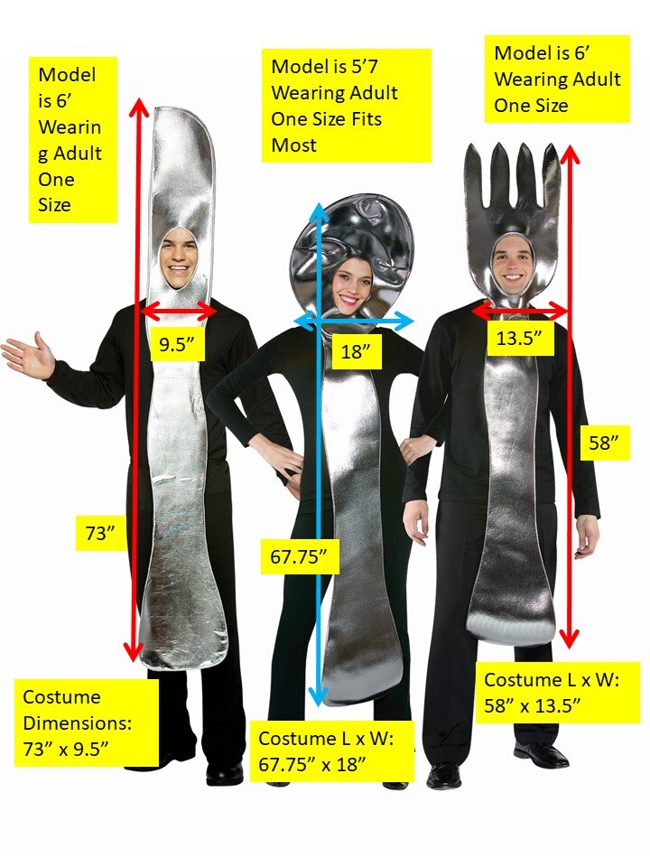 Utensil 3 Pack Silver Knife, Fork, Spoon Group Halloween Costume, Adult One Size