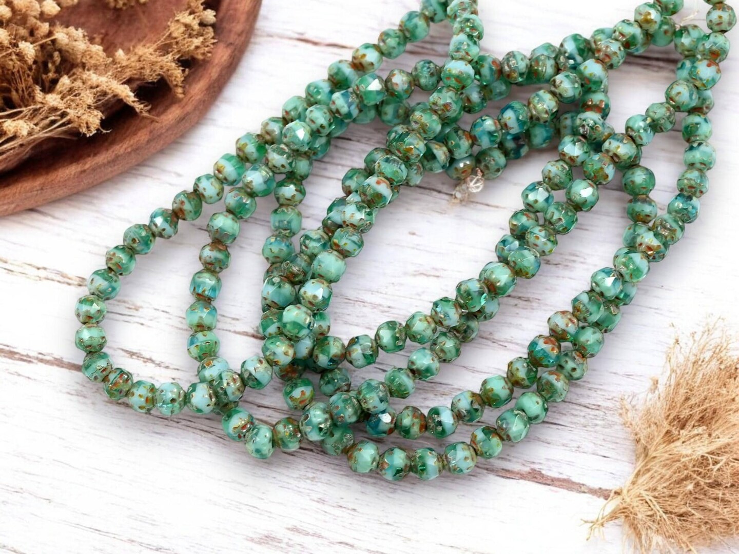 *40* 4mm Blended Turquoise Picasso Fire Polished Cathedral Beads