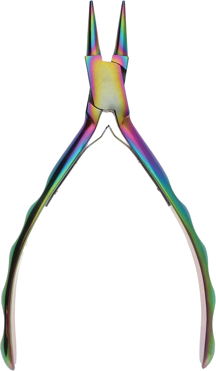 The Beadsmith Chroma Series Round Nose Plier, 5.5 inches (140mm), hardened stainless-steel head, rainbow titanium coating, contoured comfort grip handle and double-leaf spring, tool for jewelry making