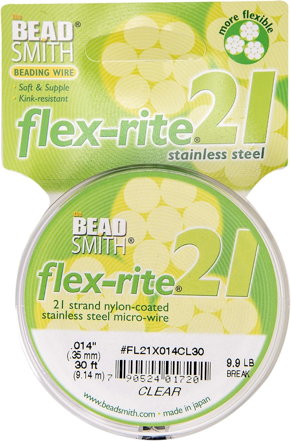 The Beadsmith Flex-Rite 21 Strand Nylon Coated, Stainless-Steel Beading Wire, Jewelry Making Supply (.014 Dia, Clear - 30 Ft)