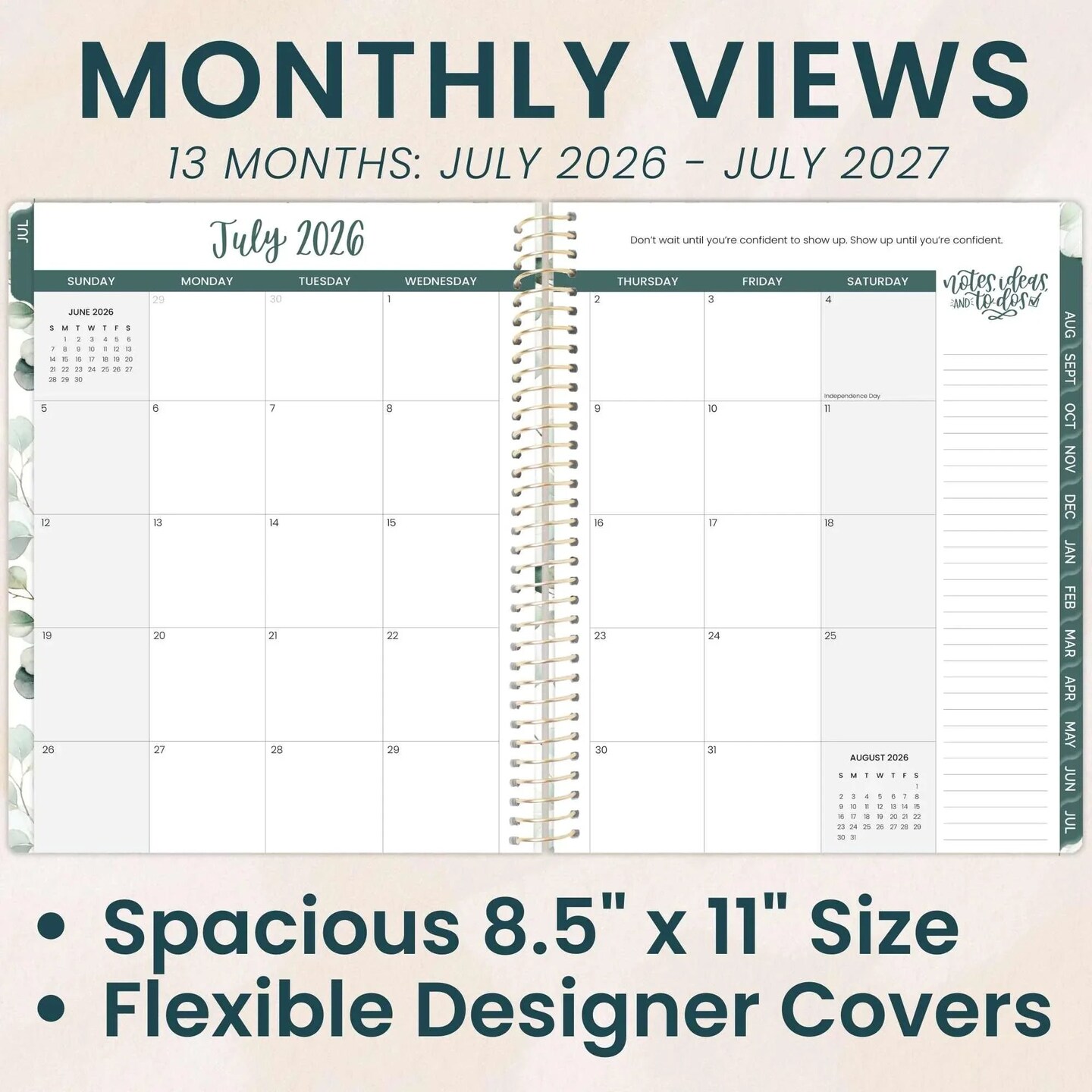 bloom daily planners 2026-2027 Academic Planner, 13 Month Soft Cover Monthly & Weekly, 8.5" x 11", Stickers Included, Boho Greenery