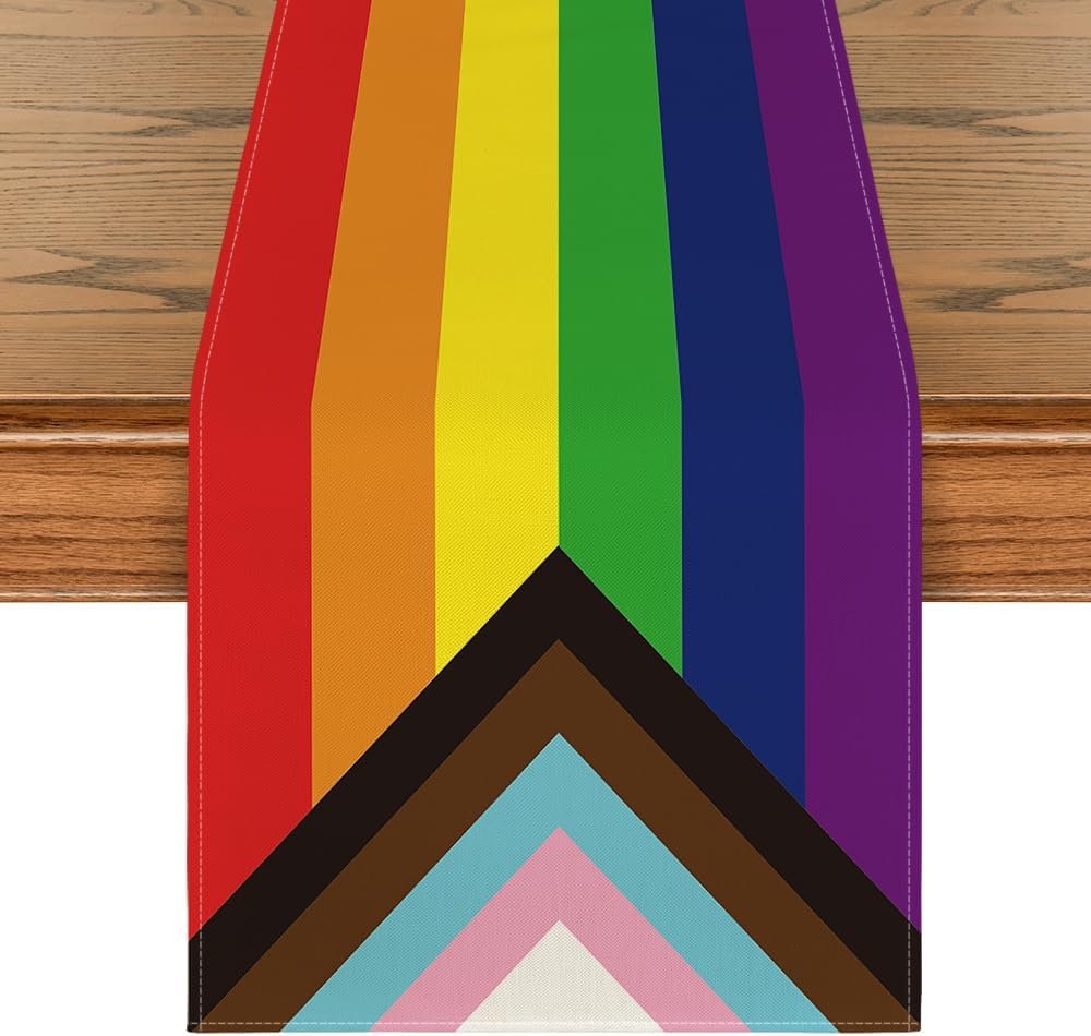 LGBT Pride Heart Table Runner, Gay Lesbian Pansexual Holiday Kitchen Dining Table Decoration for Home Party Decor 13 x 72 Inch