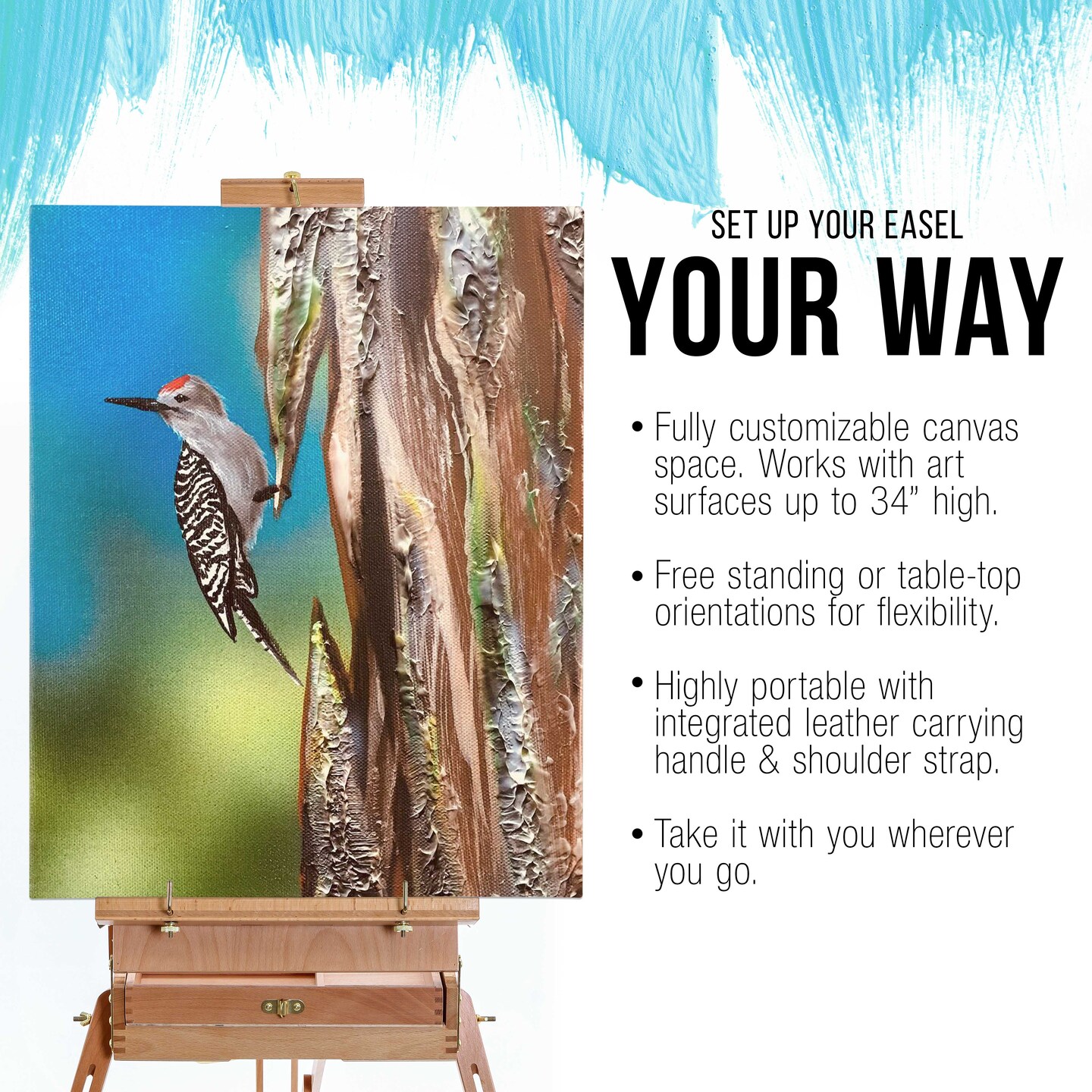 Large Beechwood French Easel, Adjustable Plein Air Easels Sketchbox Tripod for Field & Studio Painting Easel for Adults, Drawing, Display - Portable with Artist Drawer & Palette