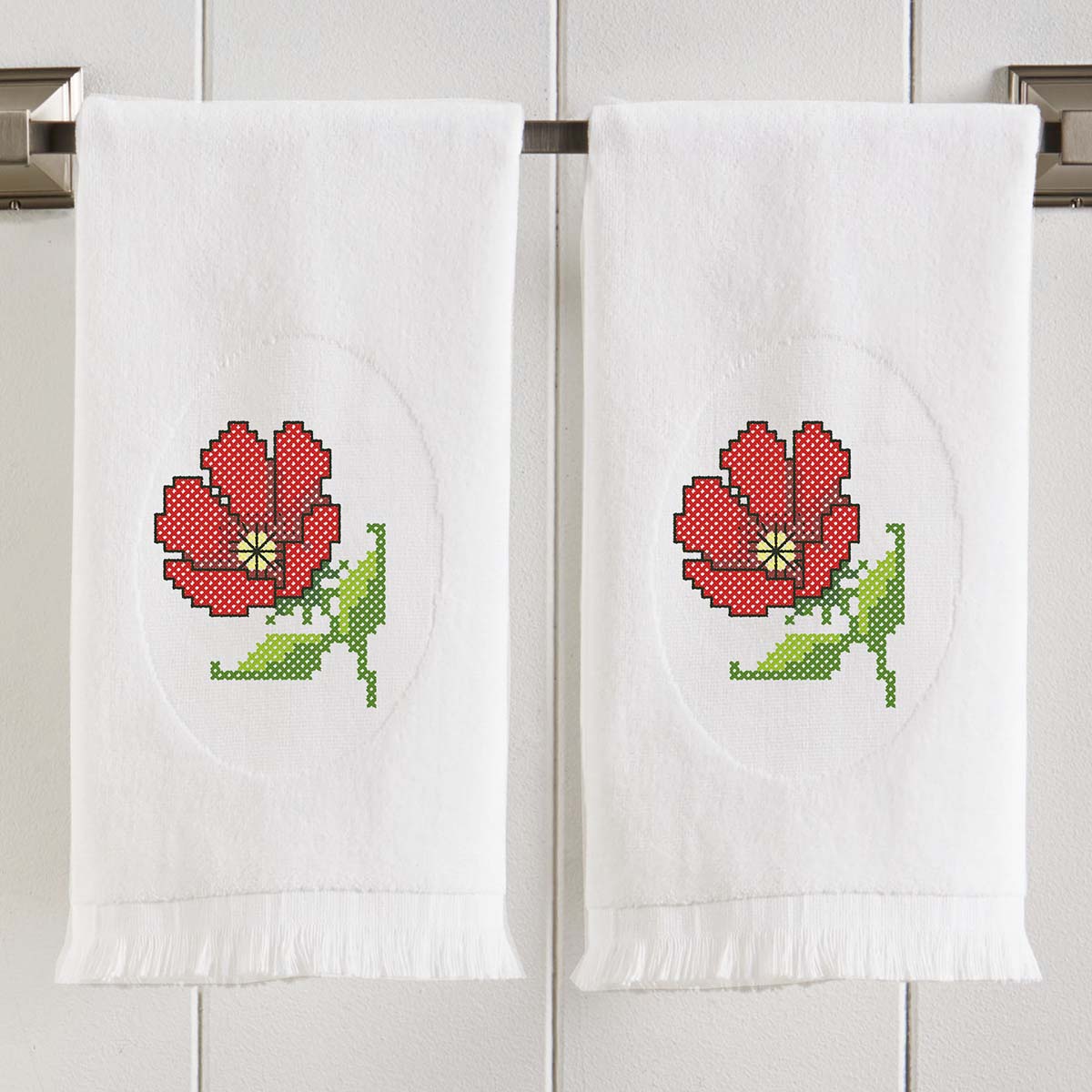 Herrschners Proud Poppies Terry Towel Pair Stamped Cross-Stitch