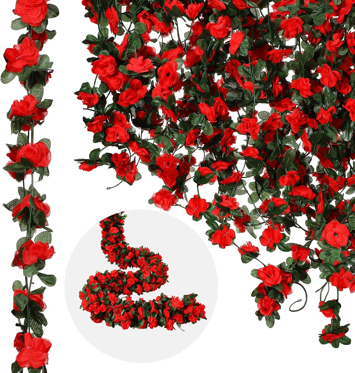 12 Pcs 100 ft Flower Garland Artificial Rose Vine with Green Leaves Hanging Artificial Flower Vines Ivy Garlands Wall Garden Decor for Room Wedding Birthday Arch Decor