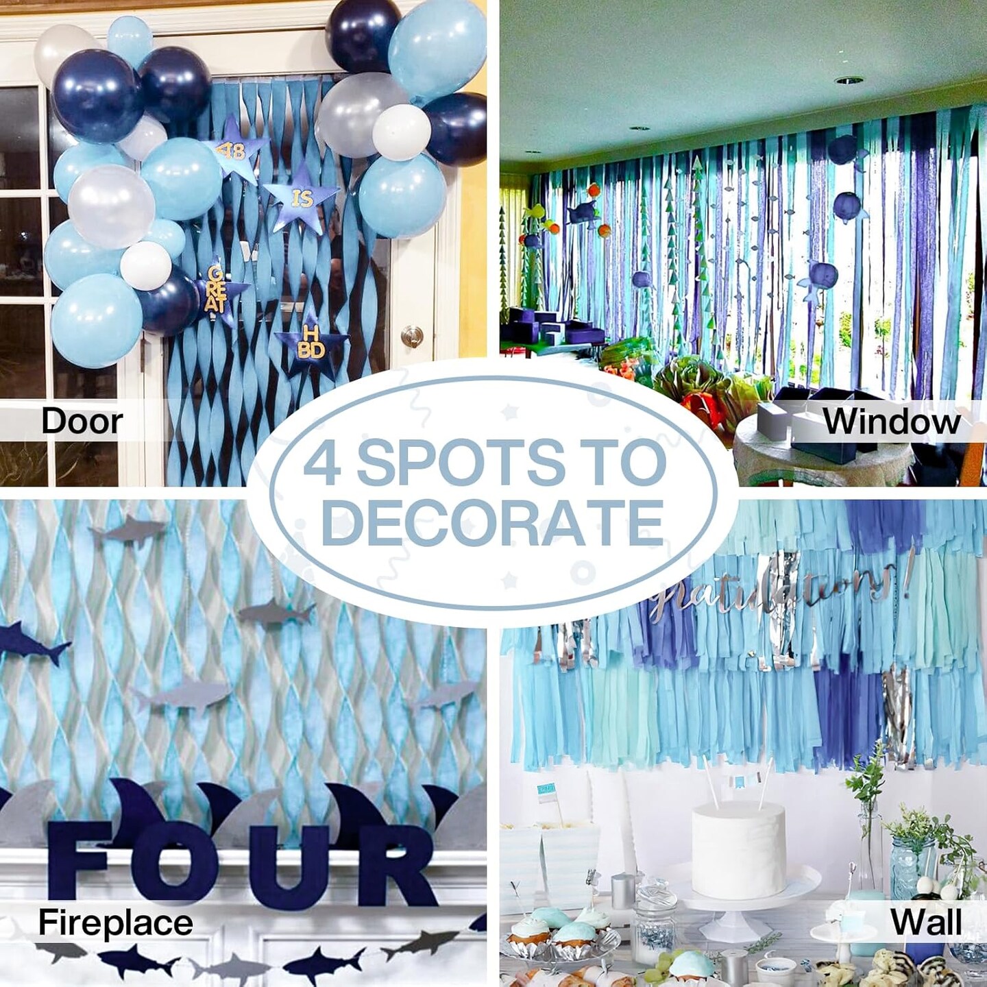 Blue Crepe Paper Streamers 4 Rolls 328 ft Pack of Light Pastel Baby Blue Crepe Paper for Baby Shower Gender Reveal Graduation Birthday Party Decorations (1.8 Inch x 82 Ft/Roll), Blue-32