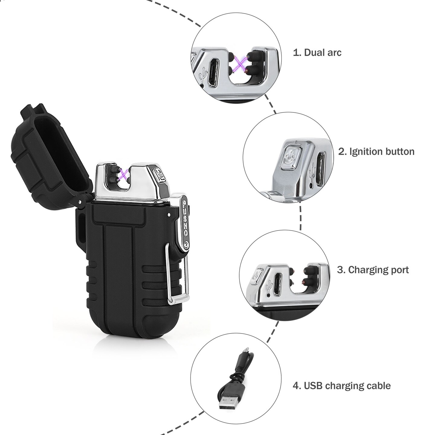 Windproof USB Rechargeable Flameless Dual Arc Plasma Lighter - Camping, Hiking, Emergency Fire Starter & Perfect Gift