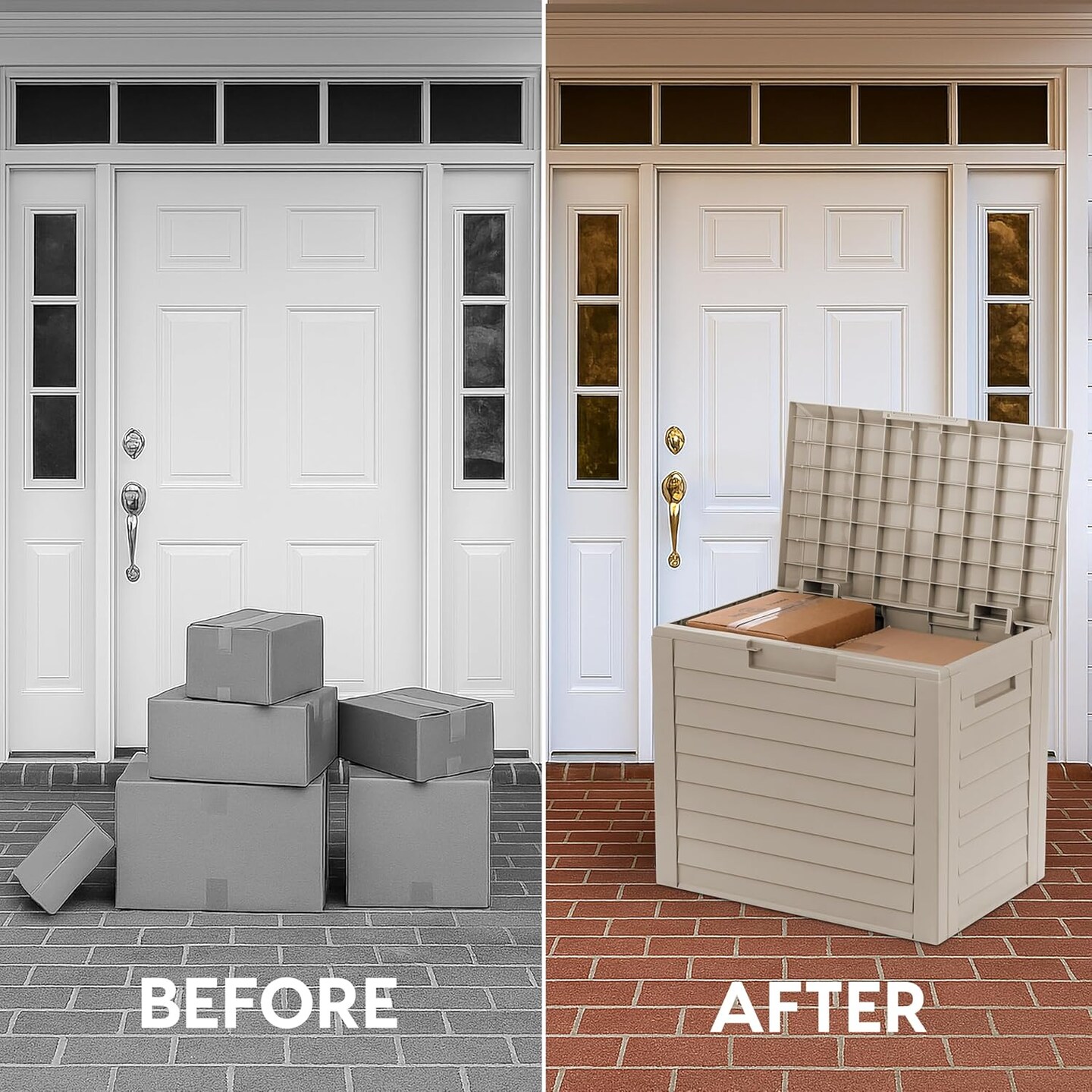 IRIS USA 35-Gallon Outdoor Deck Storage Box, Lockable & UV-Protected, Weather-Resistant Patio Storage for Cushions, Beige