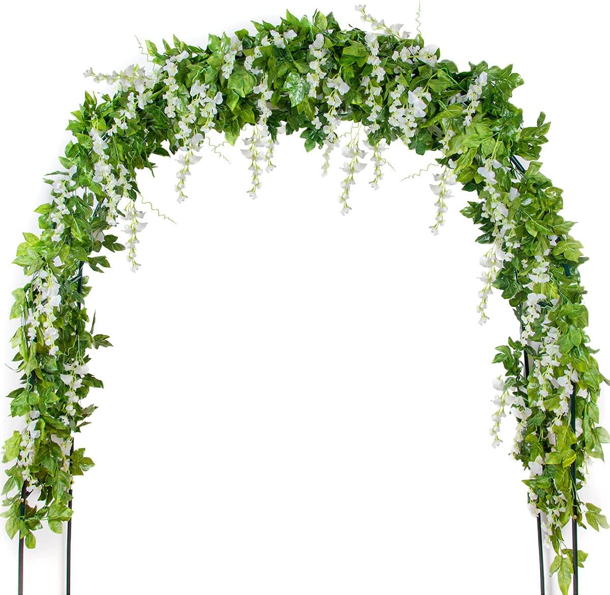 Artificial Wisteria Vine Garland – 28.8ft Silk Flowers with Ivy Leaves (4x7.2ft) for Wedding, Home Decor, Floral Arrangements – White