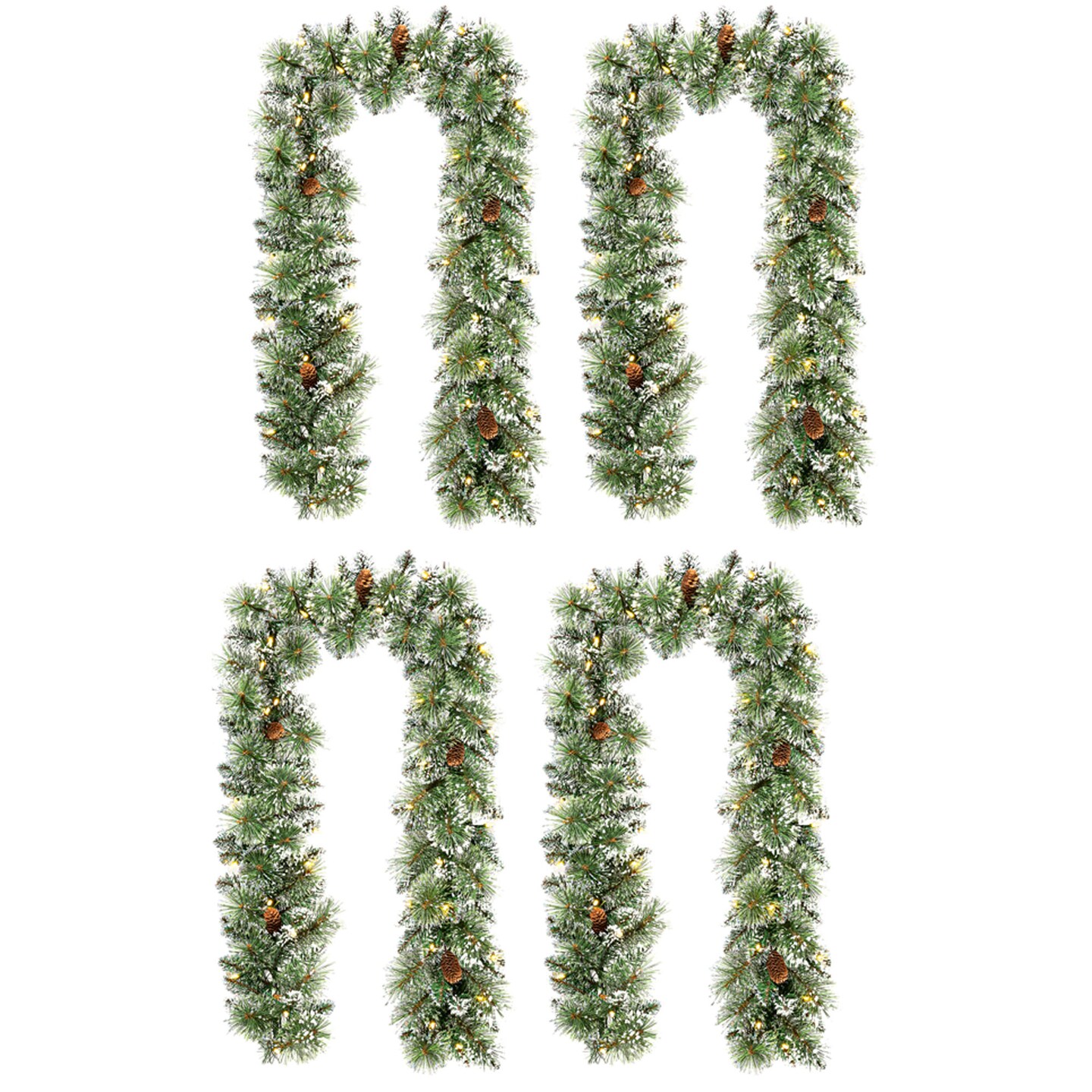 Set of 4 6ft Pre-Lit Frosted Greenery Pinecones Christmas Garland, with 35 C3 Clear LED Lights and Timer, Three Function