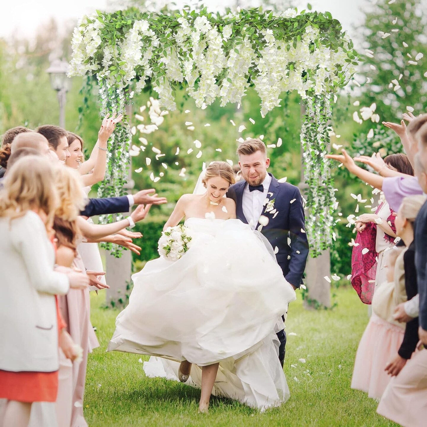 5 Pcs White Wisteria Artificial Flower Garland – 36 ft Hanging Silk Flowers for Home, Garden, Wedding, Ceremony & Arch Décor