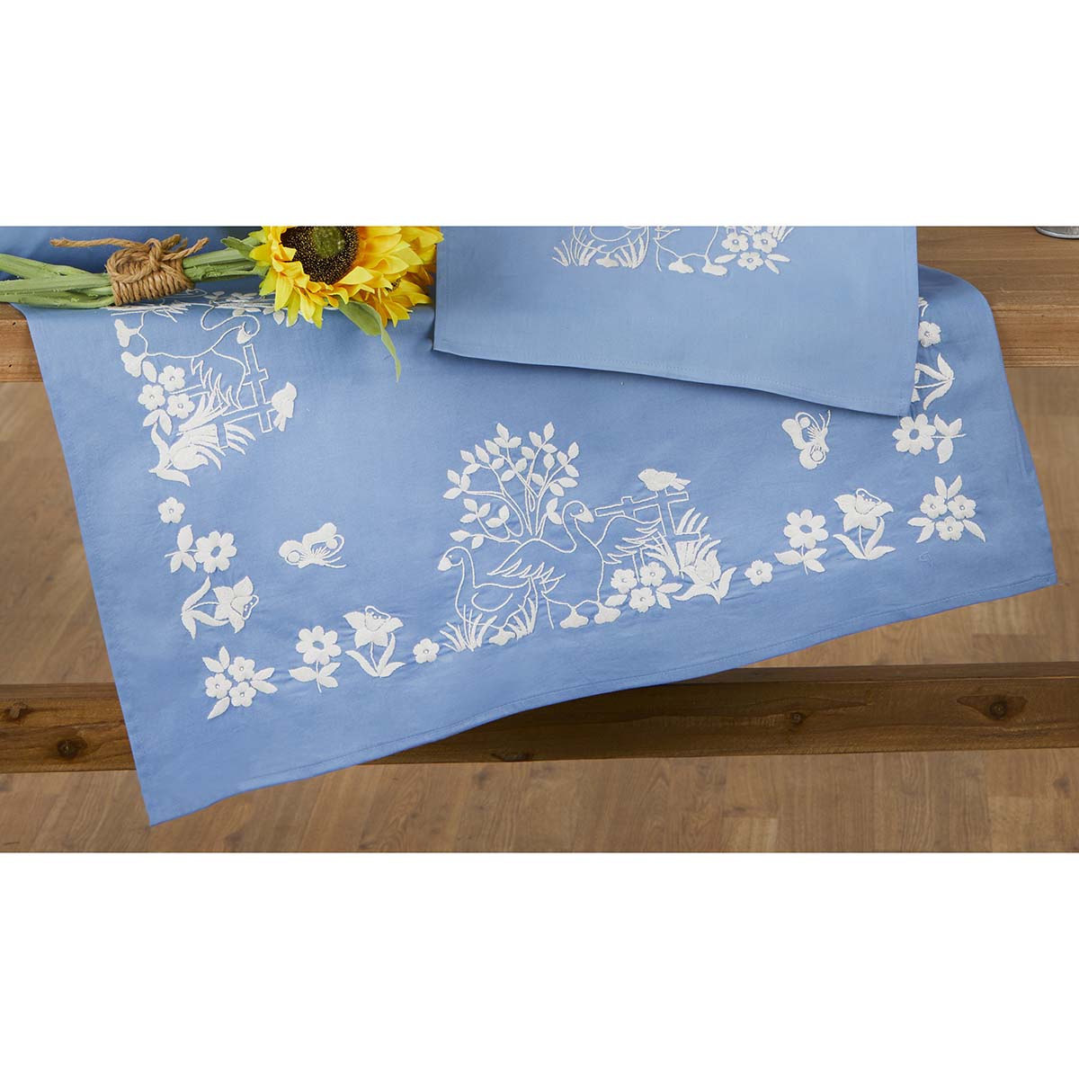 Herrschners  Geese on Blue Table Topper Stamped Embroidery Kit