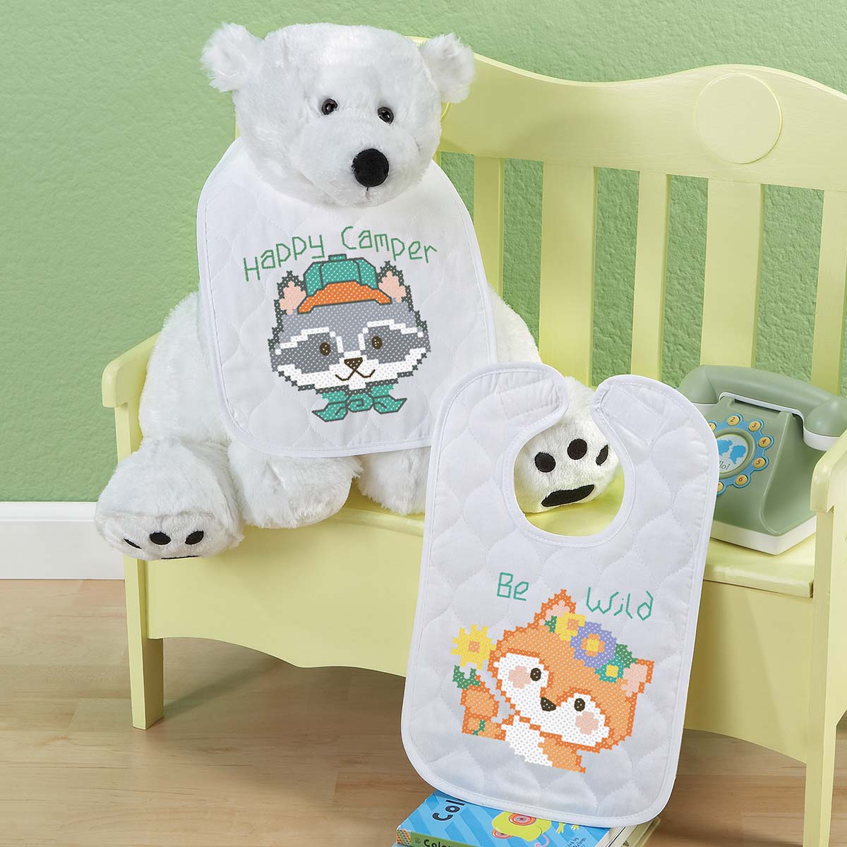 Baby by Herrschners  Woodland Lullaby Bibs Stamped Cross-Stitch Kit