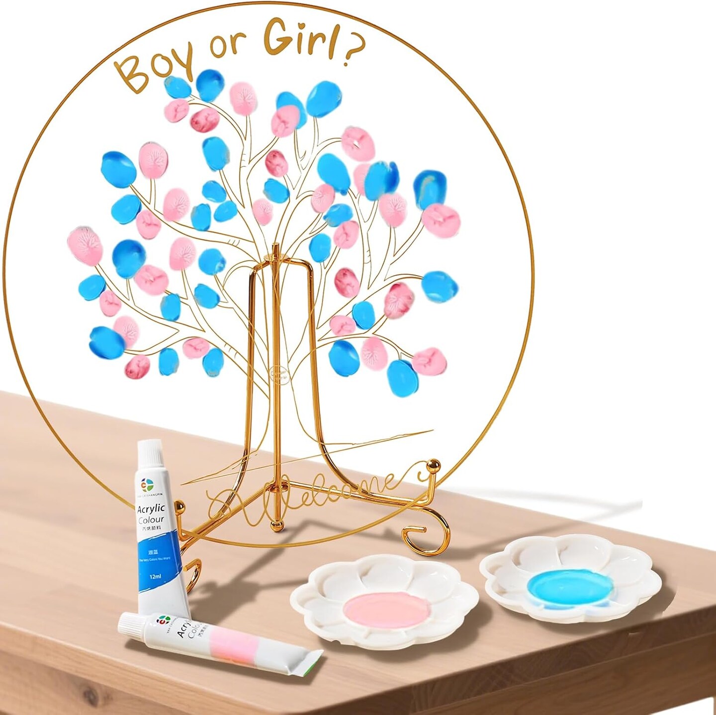 Baby Gender Reveal Games Ideas, Acrylic Gender Reveal Fingerprint Tree, Baby Shower Guest Book for Boy or Girl Gender Reveal Decorations
