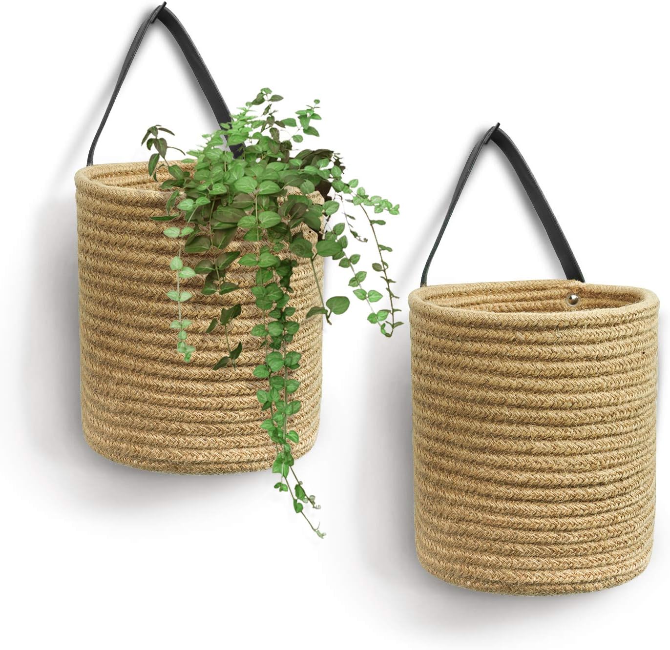2-Pack Jute Hanging Rope Baskets – Small Boho Woven Wall Planters