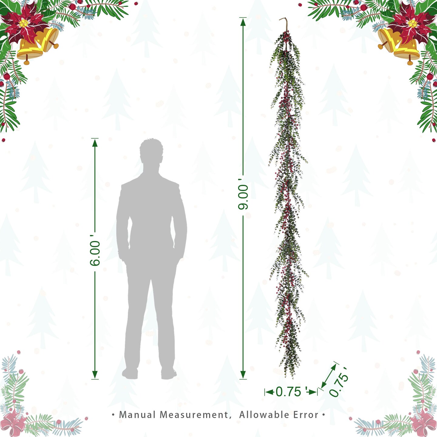 Christmas Greenery PE Dripping Garland/Wreath with Red Berries