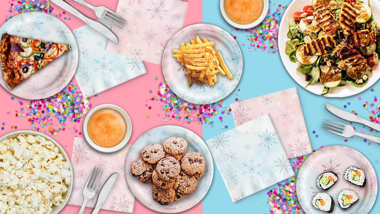 Gender Reveal Party Supplies - Gender Reveal Plates - What Will the Little Snowflake Be? - Baby Shower Tableware Set Includes Plates Napkins | Kit for 24