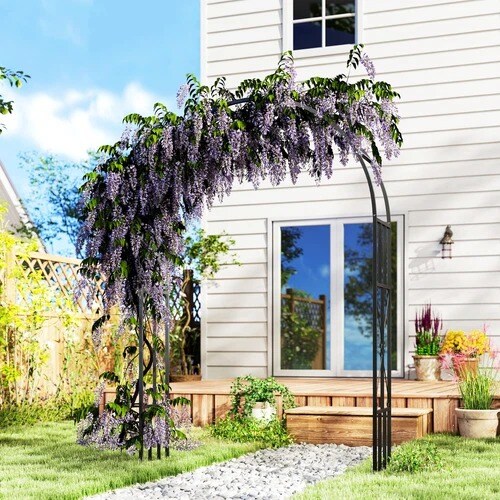 Steel Garden Arch Wide Metal Trellis Black