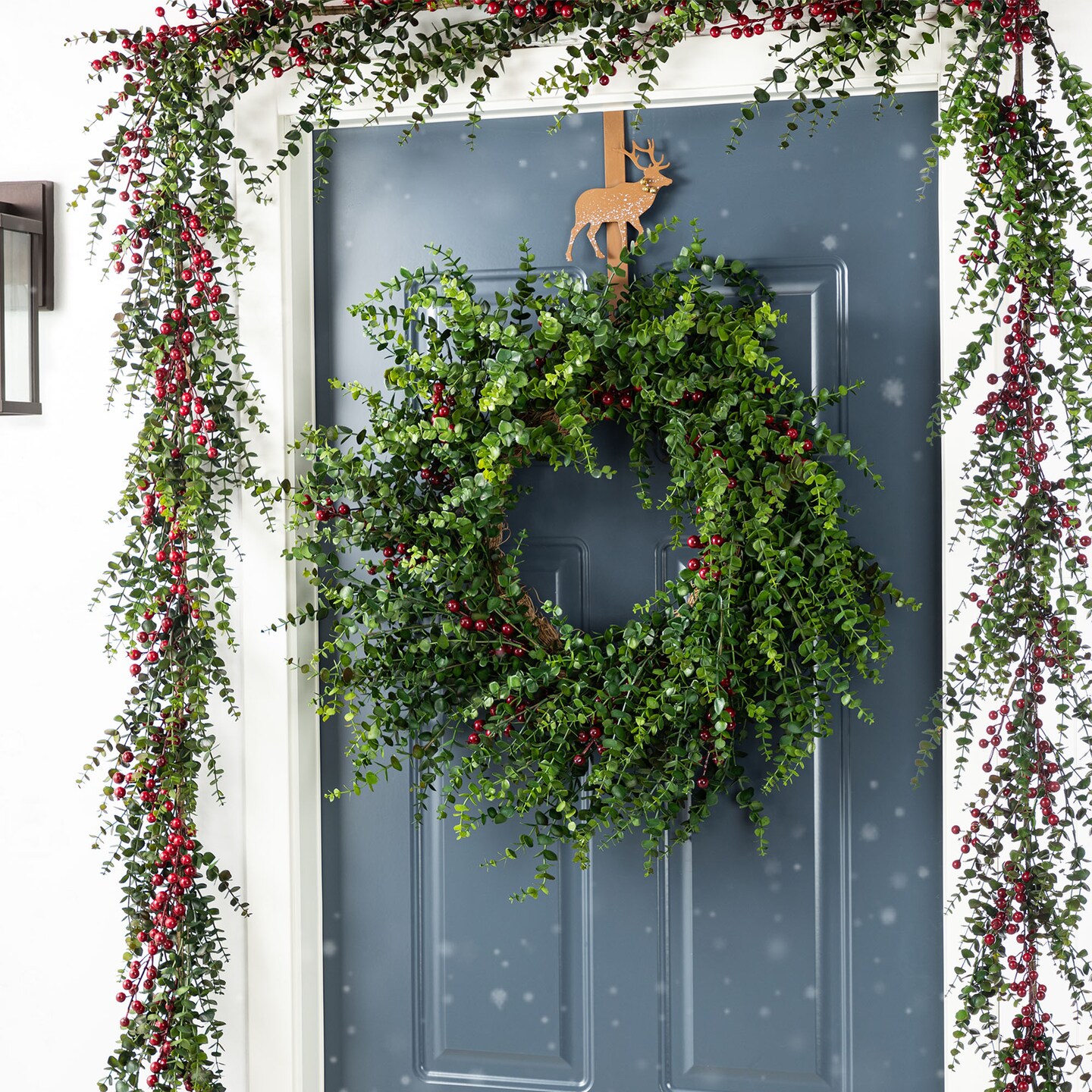 Christmas Greenery PE Dripping Cedar/Eucalyptus Garland/Wreath with Red Berries