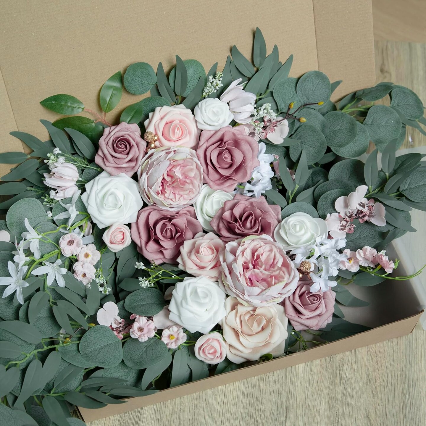 Spring Wedding Arch Flowers (Pack of 2), Artificial Dusty Rose Flowers for Wedding Welcome Signs Decorations and Arch Flower for Wedding Ceremony Reception