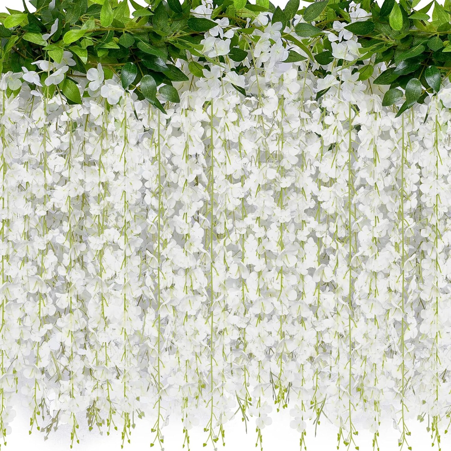40 Branches Wisteria Hanging Flowers 6 Feet Artificial White Vine Silk Wisteria Flowers Garland for Wedding Arch Party Garden Home Decor (4 Packs)