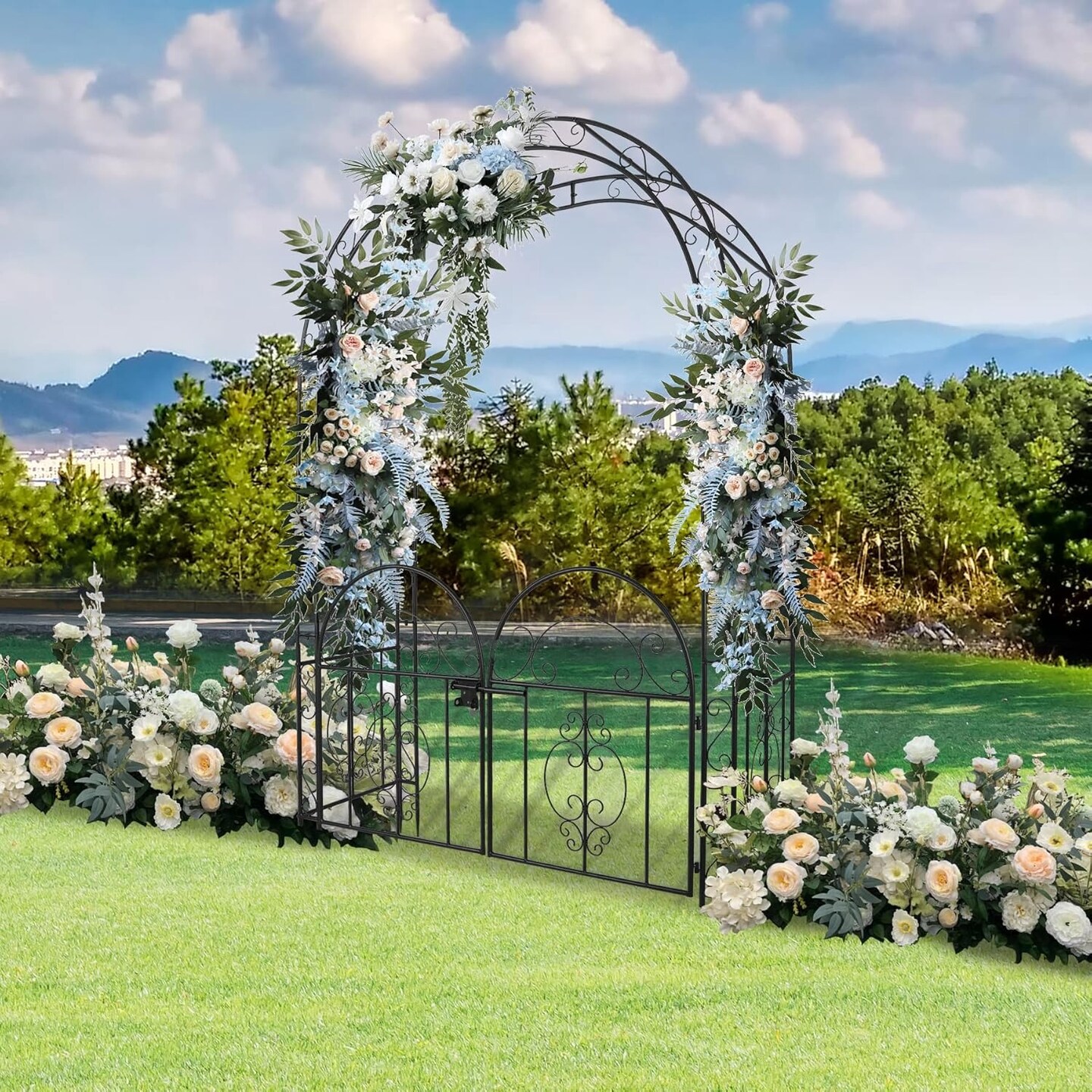 Heavy Duty Metal Garden Arbor Trellis with Gate