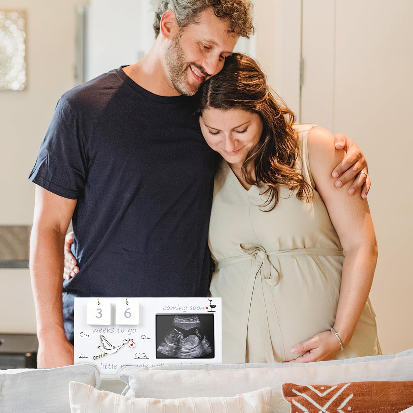 Baby Sonogram Picture Frame with Countdown Weeks 4&#x22;x3&#x22; Ultrasound Photo Frames - Pregnancy Announcement Gifts for Expecting Parents, Baby Shower Gifts