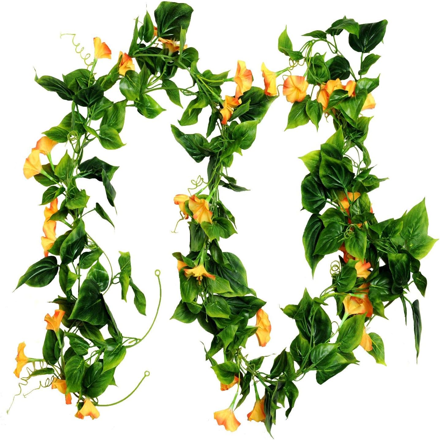 Artificial Morning Glory Flower Vines, 2pcs 15Feet Hanging Plants Silk Garland Fake Green Plant Home Garden Wall Fence Indoor Outdoor Wedding Birthday Decor