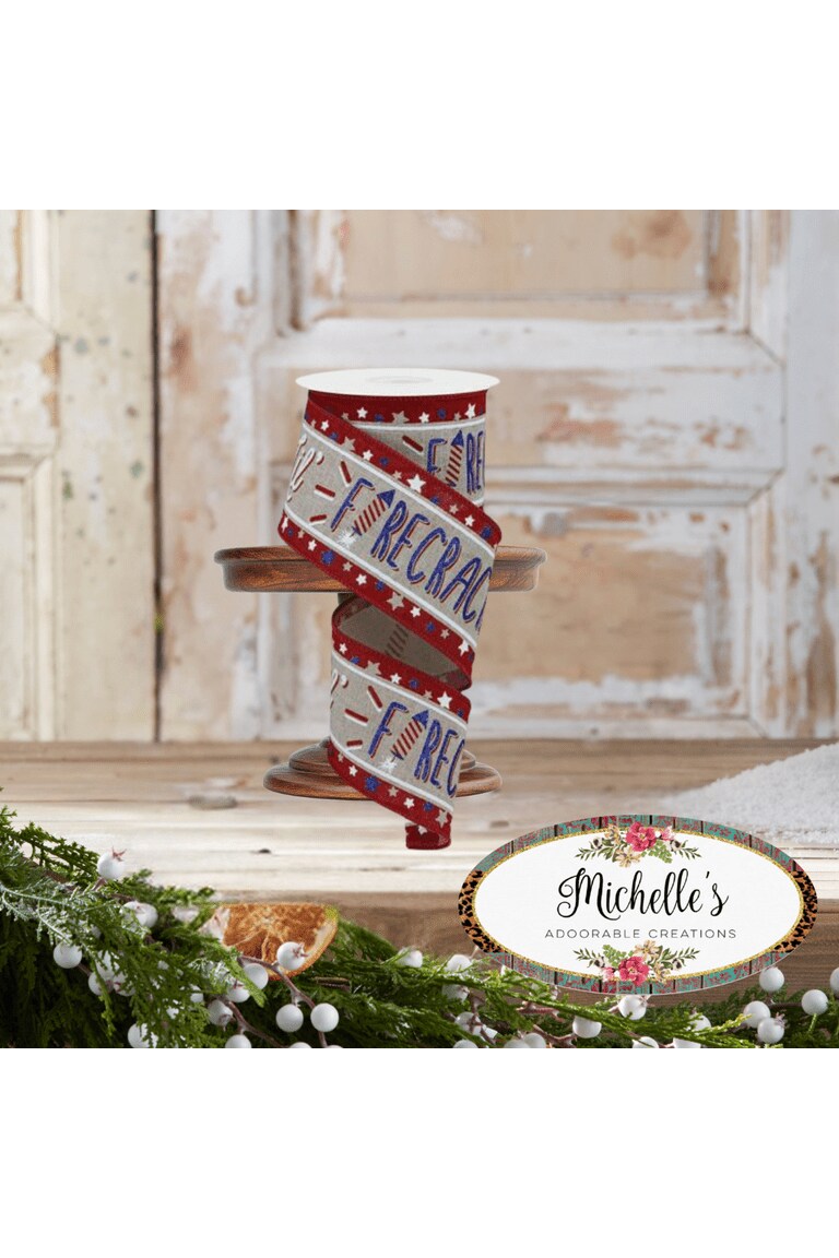 2.5&#x22; Lil Firecracker Patriotic Ribbon: Natural (10 Yards)
