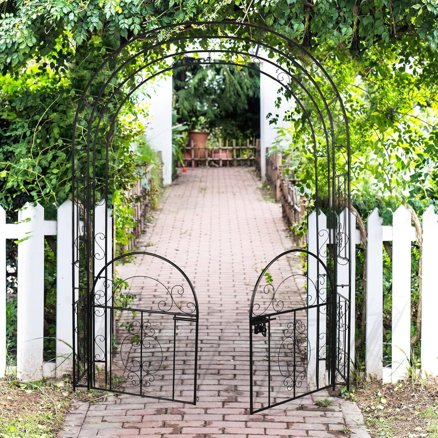 Heavy Duty Metal Garden Arbor Trellis with Gate