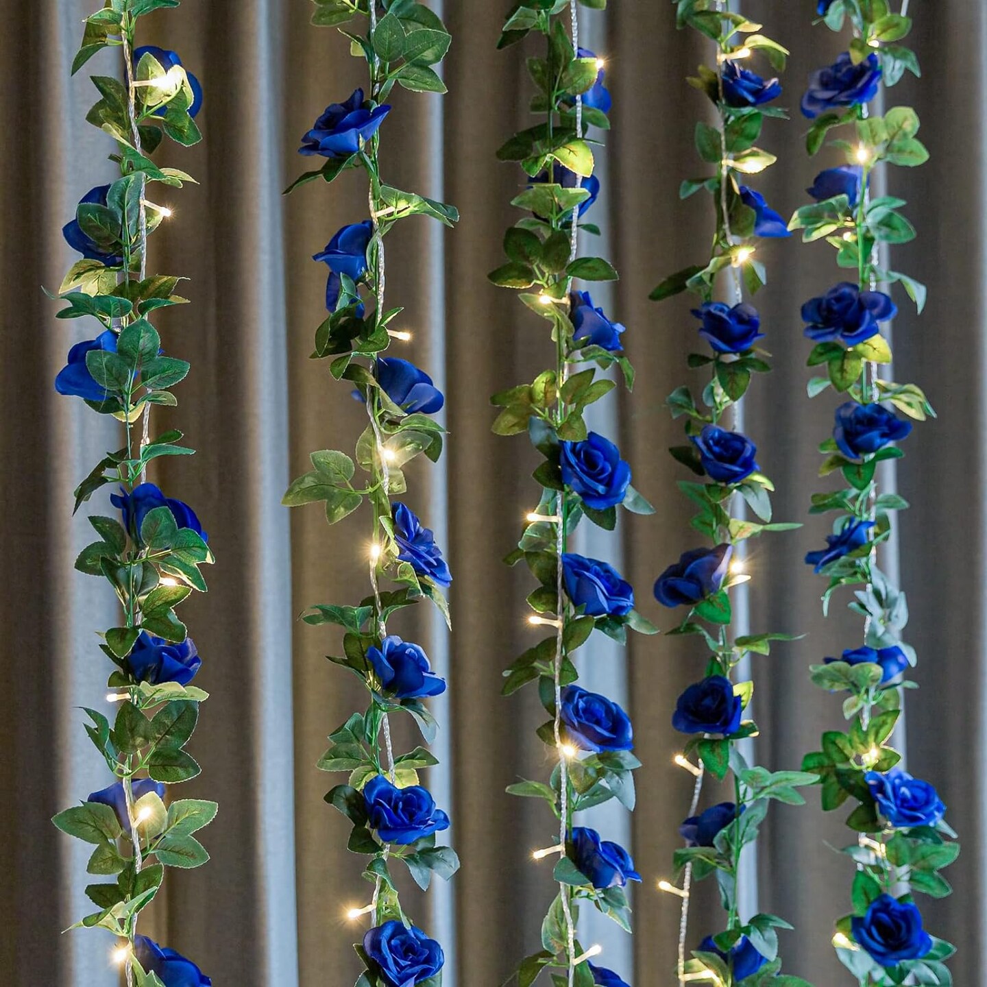 2 Pack (16FT) Artificial Rose Vine Fake Flowers Garland Hanging Silk Rose Ivy Plants Vine for Wedding Arch Party Garden Home Bedroom Office Wall Aesthetic Art D&#xE9;cor (Royal Blue)