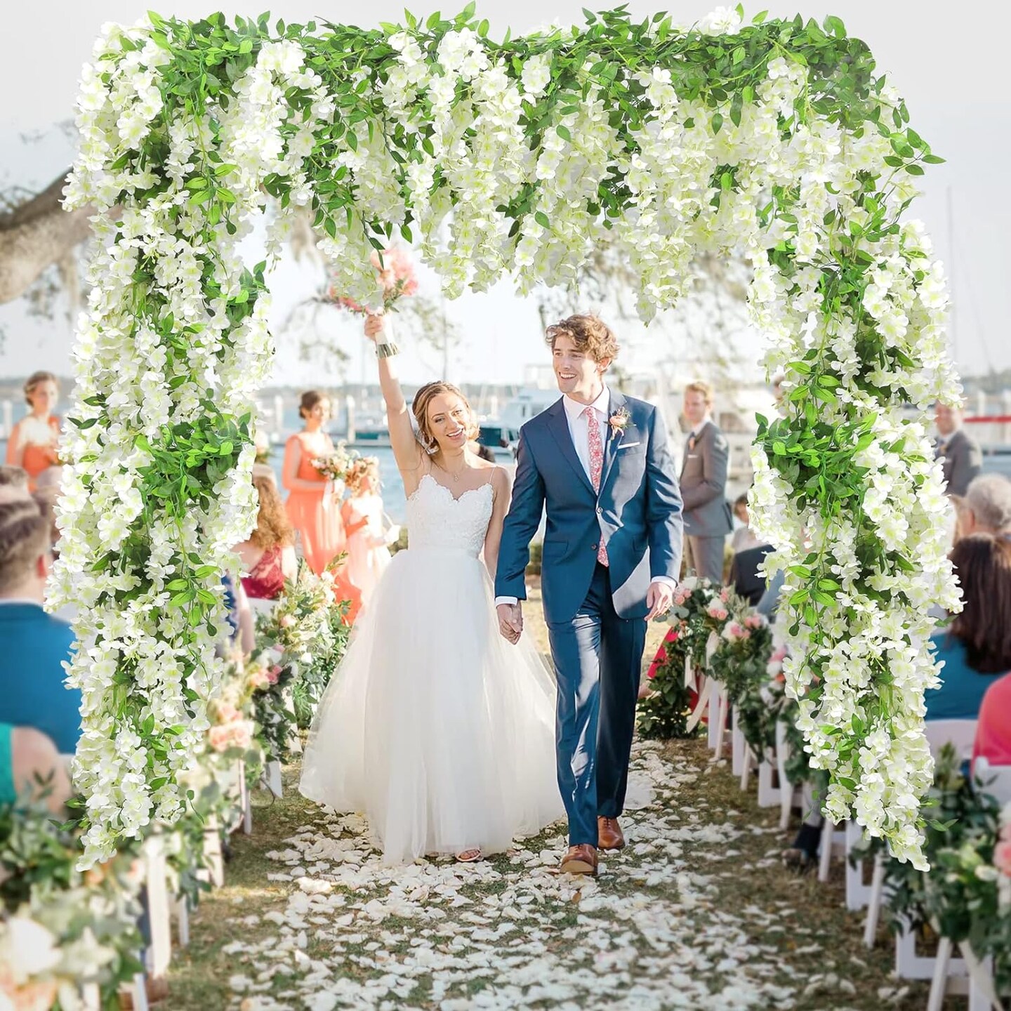 5 Pcs White Wisteria Artificial Flower Garland – 36 ft Hanging Silk Flowers for Home, Garden, Wedding, Ceremony & Arch Décor