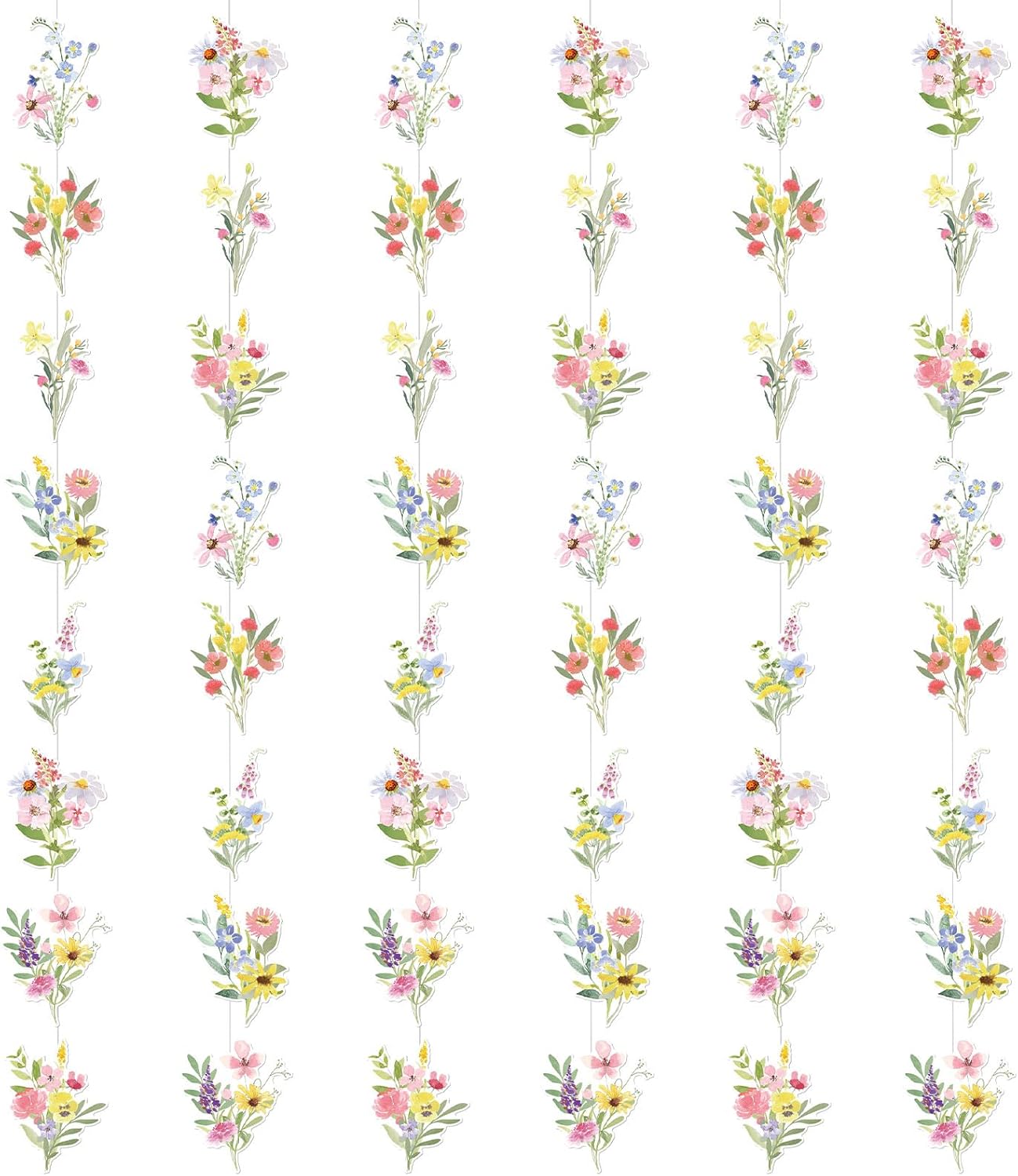 6 Pcs Wildflower Garland Streamers – Flower Paper Hanging Garland for Wildflower Themed Party Decorations, Ceiling Decor for Spring, Women’s Party Supplies