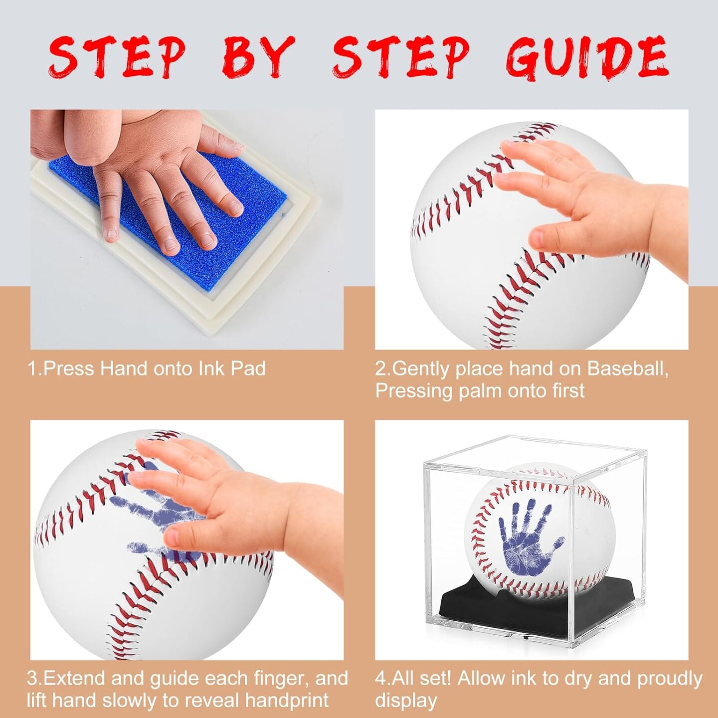 Baby Handprint &#x26; Footprint Kit with Photo Frame, Baseball Stand &#x26; Display Case &#x2013; Perfect Newborn Keepsake, Baseball Baby Shower Gifts New Dad First Parent&#x27;s Father&#x27;s Day Gift