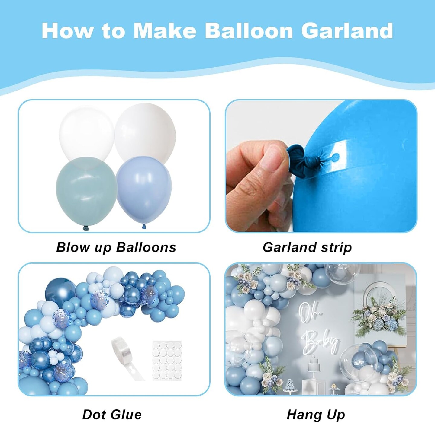 Dusty Blue Balloon Arch Kit, Dusty Blue and White Balloon Arch Garland Kit Light Blue Macaron Blue White Pearl Balloons for Baby Shower Gender Reveal Decorations