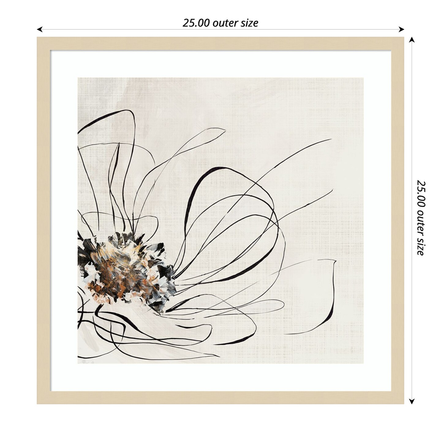 Golden Line Flower II by Alex Black Wood Framed Wall Art Print