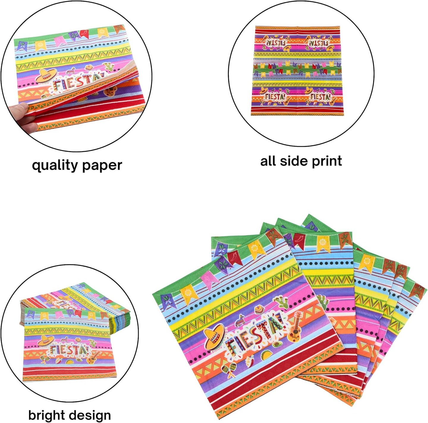 4E's Novelty 50 Pack Cinco De Mayo Fiesta Napkins - Cinco De Mayo Party Decorations & Party Supplies