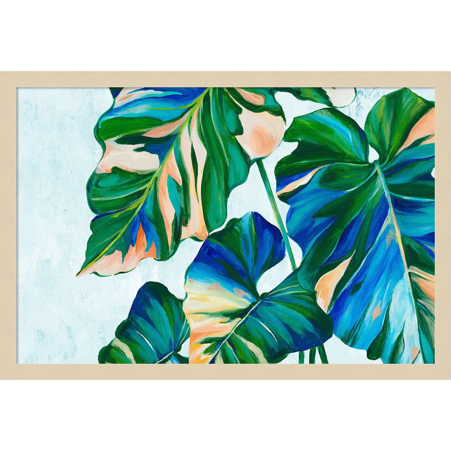 Blue Tropical Leaves I by Alex Black Wood Framed Wall Art Print