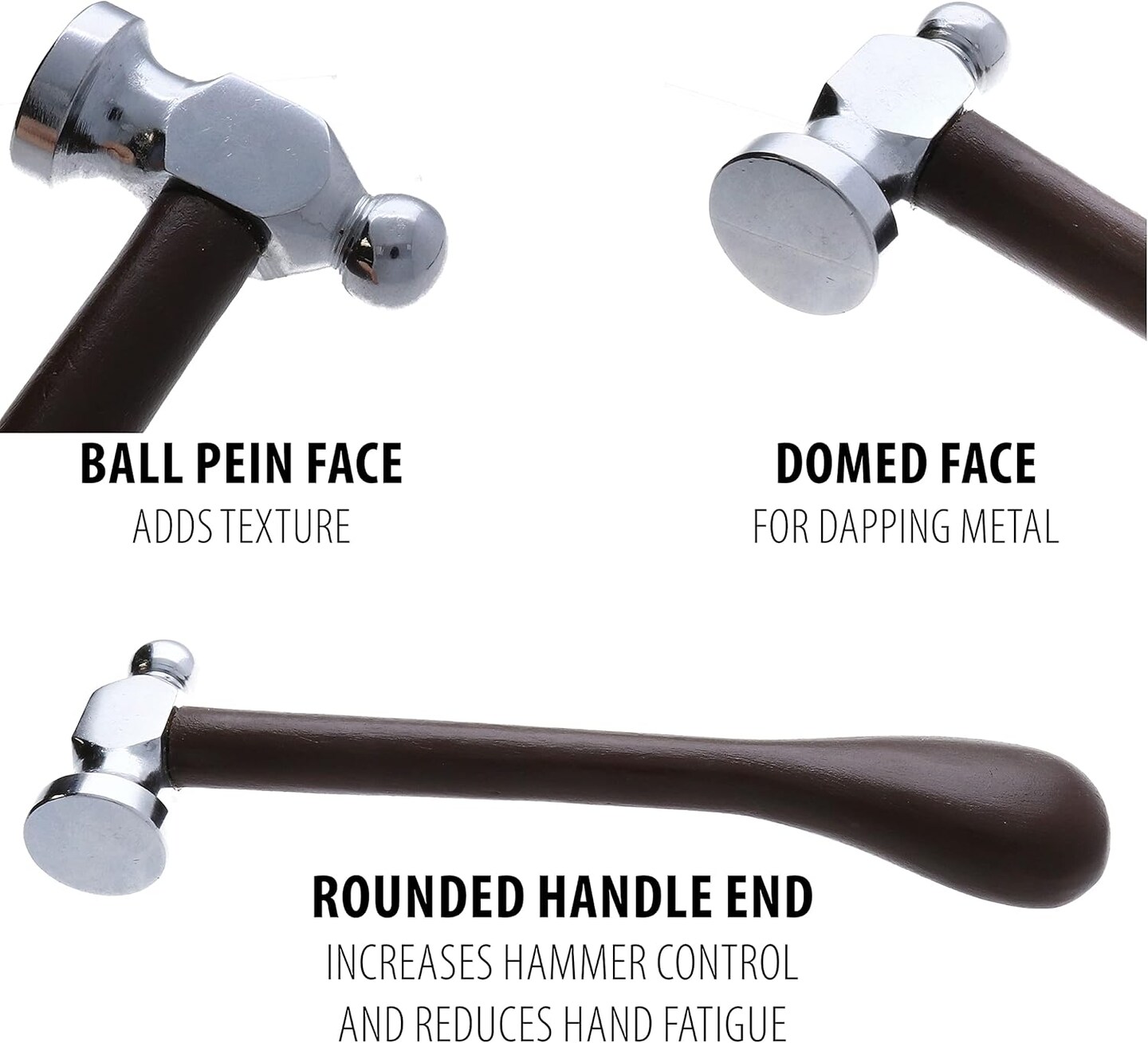 The Beadsmith Chasing Hammer & Bench Block – Wire Elements – Two-Sided Hammer, 7.5”, Wood Handle – 2” Steel Block with Hole for Riveting & Bending – Tools for Metalworking, Stamping & Jewelry Making