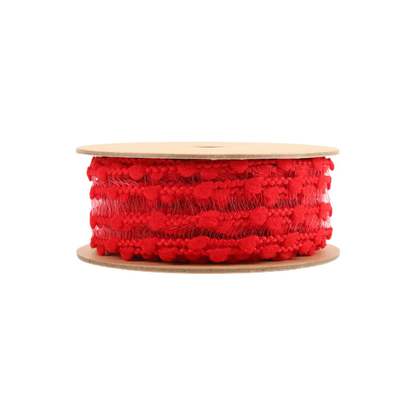 LaRibbons 1 1/2" Wired Ribbon, Red Four Row Pom Pom, 10 Yard Roll