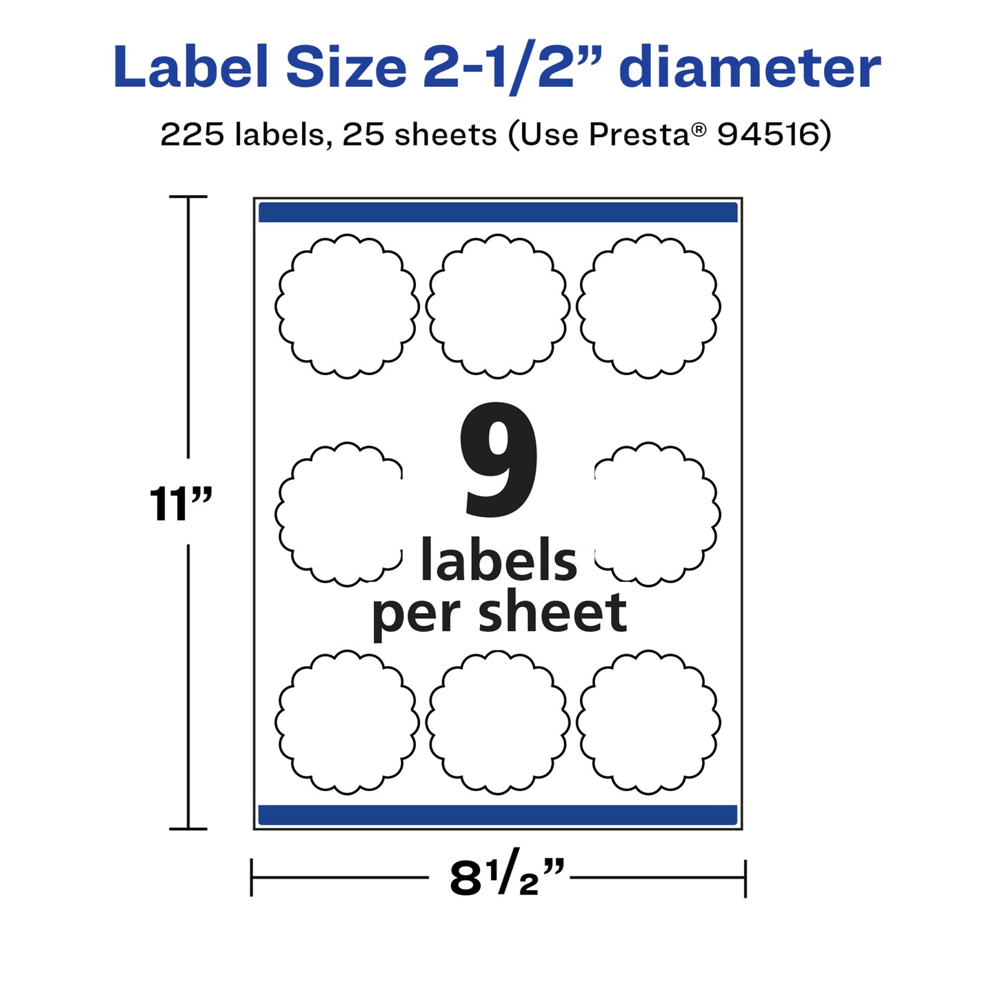 Avery Glossy White Round Scalloped Labels with Sure Feed, 2.5" Diameter