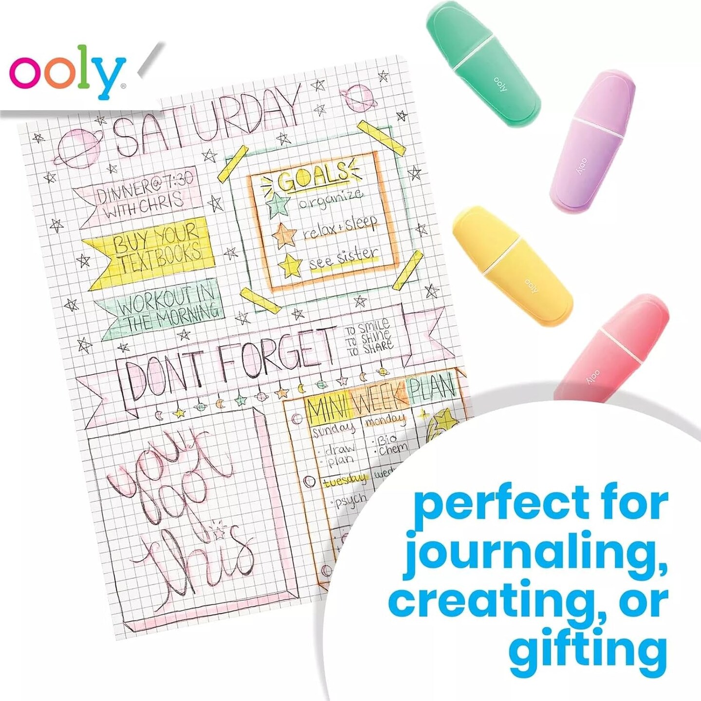 Set of 5 Mini Highlighters - Pastel Colors (Chisel Tip)