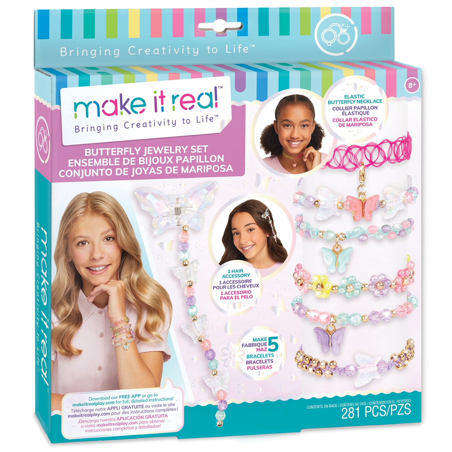 Make It Real: Butterfly Jewelry Set - Create 7 Pieces Of Jewelry, Guides Young Kids & Tweens To Design & Create Their Own Fashionable Jewelry, 281 Pieces, Includes Play Tray, DIY All-In-One Kit, Tweens & Girls, Arts & Crafts, Kids Ages 8+