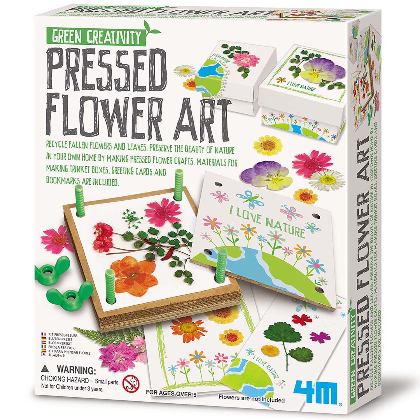 4M: Green Creativity: Pressed Flower Art - Preserve Plants &#x26; Leaves, DIY Trinket Boxes-Greeting Cards-Bookmarks, Nature Arts &#x26; Craft Kit, Kids Age 5+