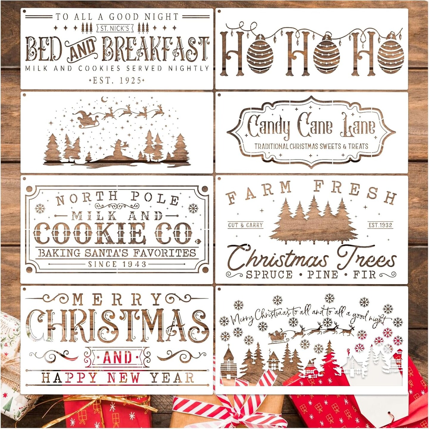 Large Christmas Stencils for Crafts Reusable (8 Old Christmas) 14&#x22;L x 8&#x22;W