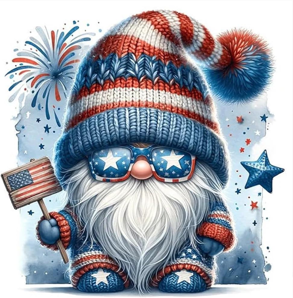 Diamond Art Kits for Adults, Patriotic Gnome Full Round Drill Diamond Painting Dots Art Kits for Kids Adults Beginner